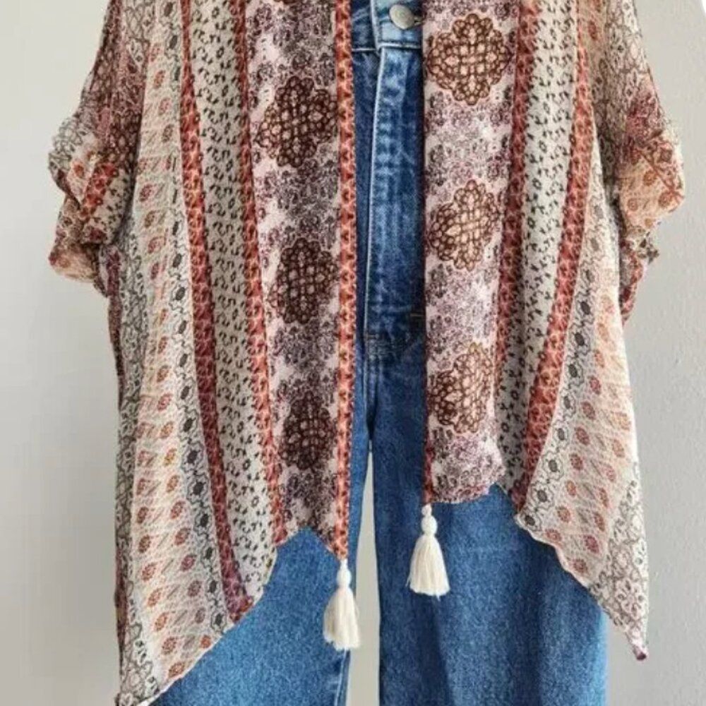 Massimo Dutti Boho Paisley Shawl Kimono Lightweight Sheer Wrap - Picture 6 of 8
